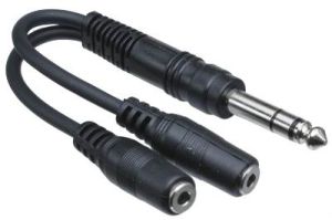 1/4 IN Stereo Male to Dual 3.5mm Stereo Female Adapter Cable - 6 IN