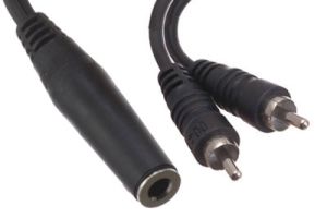 1/4 IN Mono Female to Dual RCA Male Adapter Cable - 6 IN