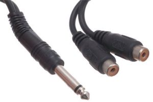 1/4 IN Mono Male to Dual RCA Female Adapter Cable - 6 IN