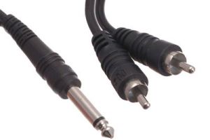 1/4 IN Mono Male to Dual RCA Male Adapter Cable - 6 IN
