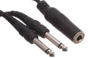 1/4 IN Mono Female to Dual 1/4 IN Mono Male Adapter Cable - 6 IN