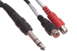 1/4 IN Stereo Male to Dual RCA Female Adapter Cable - 6 IN