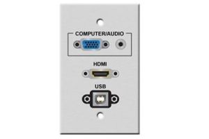 HD15 VGA, 3.5mm, USB Type B, and HDMI Wall Plate - Single Gang - Stainless Steel