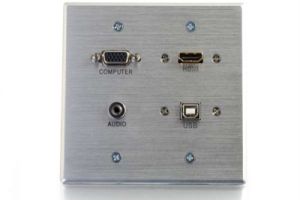 HD15 VGA, 3.5mm, USB Type B, and HDMI Wall Plate - Double Gang - Stainless Steel
