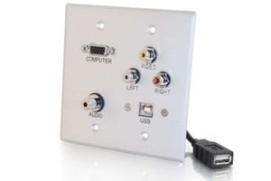HD15 VGA, 3.5mm, USB Type B, and Triple RCA Wall Plate - Double Gang - Stainless Steel