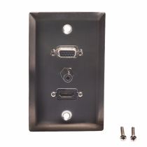 Single Gang Stainless Steel Wall Plate with HDMI F/F, 3.5mm Stereo F/F, and VGA (HD15) F/F