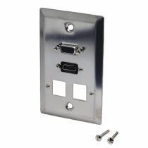 Single Gang Stainless Steel Wall Plate with 2 Keystone Ports, 1 HDMI F/F, and 1 VGA (HD15) F/F