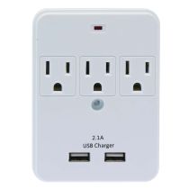 3 Outlet Surge Protected Wall Tap with 2 USB Charging Ports