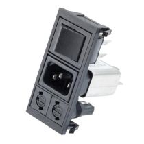 L-com AC PEM C14 1.0mm TO 3.0mm PANEL SNAP-IN 6.3mm QUICK-CONNECT EMI FILTERED DOUBLE CONTACT SWITCH 2X FUSEHOLDERS