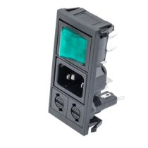 L-com AC PEM C14 1.0mm TO 3.0mm PANEL SNAP-IN 6.3mm QUICK-CONNECT DOUBLE CONTACT ILLUMINATED GREEN SWITCH 2X FUSEHOLDERS