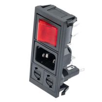 L-com AC PEM C14 1.0mm TO 3.0mm PANEL SNAP-IN 6.3mm QUICK-CONNECT DOUBLE CONTACT ILLUMINATED RED SWITCH 2X FUSEHOLDERS