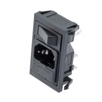 L-com AC PEM C14 1.0mm TO 3.0mm VERTICAL PANEL SNAP-IN 6.3mm QUICK-CONNECT SINGLE CONTACT SWITCH FUSEHOLDER