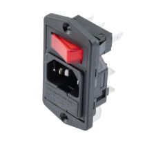 L-com AC PEM C14 1.0mm TO 3.0mm HORIZONTAL PANEL SNAP-IN 6.3mm QUICK-CONNECT SINGLE CONTACT ILLUMINATED SWITCH FUSEHOLDER