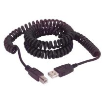 L-com Coiled USB Cable, Latching Type A Male / Type B Male