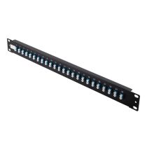 1U 19" Fiber Patch Panel - 24 Duplex LC/UPC SM Couplers Installed - w/D-Ring Cable Management Bar