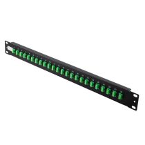 1U 19" Fiber Patch Panel - 24 Simplex SC/APC SM Couplers Installed - w/D-Ring Cable Management Bar