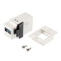 L-com USB 3.0 Adapter Coupler, ECF Style Flange Mount Keystone Kit, Type A Female Jack to Type A Female Jack, Shielded, Silver