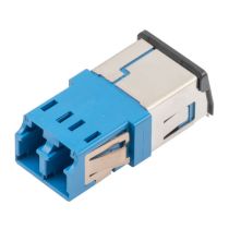 L-com Fiber Coupler, LC/LC Duplex, External Shutter, Side Spring, Compact Housing, No Flange, Blue