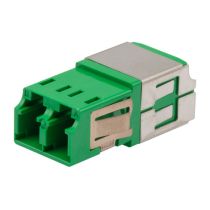 L-com Fiber Coupler, LC/LC Duplex, Translucent Internal Shutter, Side Spring, High Density, No Flange, Green