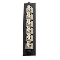 Fiber Sub Panel LC Duplex Multimode Couplers, 6 count, Bronze Sleeve, Square, Beige Connector, Black