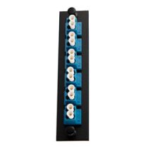Fiber Sub Panel LC Duplex Single mode Couplers, 6 count, Ceramic Sleeve, Square, Blue Connector, Black
