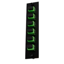 Fiber Sub Panel SC/APC Simplex Single mode Couplers, 6 count, Ceramic Sleeve, Green Connector, Black