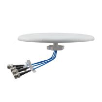L-com Indoor Wide Band Omni Antenna, Ceiling Mount, 3 to 4.5 dBi Gain, 617-698/698-960/1695-2700/3300-4000/4800-6000 MHz Frequency Range, 4 x 4.3-10 Female Connector, Low PIM, Linear Horizontal x 4 Polarization