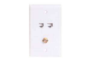 ICC RJ12 6 Conductor Jack, RJ45 Cat5e Jack and F-Type Wall Plate - Single Gang - White
