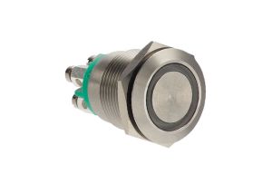 Green illuminated Vandal Resistant Push Button Switch with screw termination 