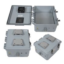 12x10x06 Polycarbonate Weatherproof NEMA 3R IP24 Enclosure, 120 VAC Mount Plate, Solid State Therm Heat and Fan, Dark Gray