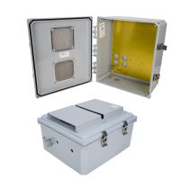 14x12x06 Polycarbonate Weatherproof NEMA 3R IP24 Enclosure, Modified Base, Drilled Mounting Plate, Vented Lid, Dark Gray