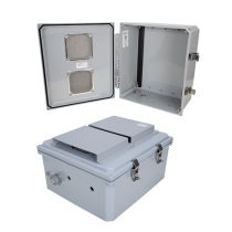 14x12x06 Polycarbonate Weatherproof NEMA 3R IP24 Enclosure, Modified Base, DIN Rail Mount, Vented Lid, Dark Gray