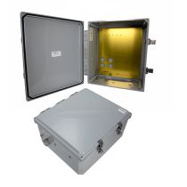 14x12x06 Polycarbonate Weatherproof NEMA 4X IP66 Enclosure, Modified Base, Drilled Mounting Plate, Dark Gray