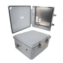 14x12x06 Polycarbonate Weatherproof NEMA 4X IP66 Enclosure, 240 VAC Universal Outlet Mount Plate, Mechanical Therm Heat, Dark Gray