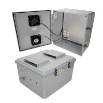 18x16x10 Polycarbonate Weatherproof NEMA 3R IP24 Enclosure, 120 VAC Mount Plate, Solid State Power Saver Controlled Fans, Dark Gray