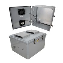 18x16x10 Polycarbonate Weatherproof NEMA 3R IP24 Enclosure, 120 VAC Mount Plate, Mechanical Therm Heat and Fan, Dark Gray