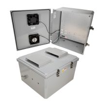 18x16x10 Polycarbonate Weatherproof NEMA 3R IP24 Enclosure, 120 VAC Mount Plate, Solid State Therm Heat and Fan, Dark Gray