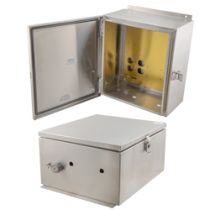 14x12x07 Stainless Steel Weatherproof Outdoor IP66 NEMA 4X Enclosure, Modified Base Drilled Mounting Plate