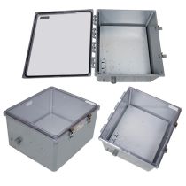 18x16x10 Polycarbonate Weatherproof IP66 NEMA 4X Enclosure, 120-240VAC Universal Outlet Mount Plate Clear Lid , Dark Gray