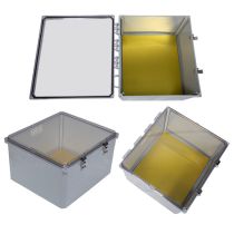 18x16x10 UL Listed Polycarbonate Weatherproof IP66 NEMA 4X Enclosure Bundled w/Blank Aluminum Mounting Plate, Clear Lid , Dark Gray