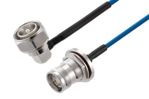 Pasternack 4.3-10 Male Right Angle to 4.3-10 Female Bulkhead Low PIM Cable 24 Inch Length Using TFT-402 Coax Using Times Microwave Components