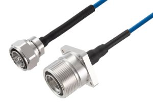 Pasternack 4.3-10 Male to 7/16 DIN Female 4 Hole Flange Low PIM Cable 12 Inch Length Using TFT-402 Coax Using Times Microwave Components