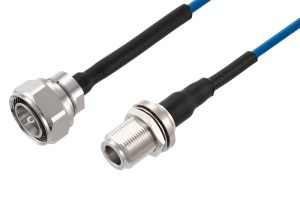 Pasternack 4.3-10 Male to N Female Bulkhead Low PIM Cable 12 Inch Length Using TFT-402 Coax Using Times Microwave Components