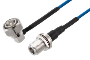Pasternack 4.3-10 Male Right Angle to N Female Bulkhead Low PIM Cable 24 Inch Length Using TFT-402 Coax Using Times Microwave Components