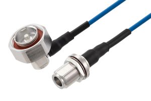 Pasternack 7/16 DIN Male Right Angle to N Female Bulkhead Low PIM Cable 12 Inch Length Using TFT-402 Coax Using Times Microwave Components