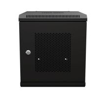 6U Network Cabinet, Perforated, 15.8 inch  depth, Black (RAL9005), Wall-Mount, 2x Shelves, 1x Blank Panel Assembled 
