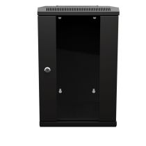 10 inch Vertical Wall-Mount Enclosures, Tempered Glass, 9U, Black, 15.8 Inches (400mm) depth