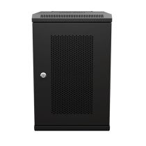9U Network Cabinet, Perforated, 15.8 inch  depth, Black (RAL9005), Wall-Mount, 2x Shelves, 1x Blank Panel Assembled