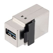 L-com USB 3.0 Adapter Coupler, Keystone Style, Type A Female Jack to Type A Female Jack, Shielded, Silver