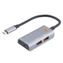 L-Com USB C 3.2 Gen 2 Hub, 10Gbps, 4 Ports, Type C Male to 2x Type C Female & 2x Type A Female, Metal Shell, Green, Dongle Style, 15cm